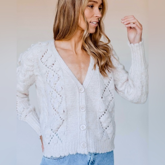*NWT* In Loom / ‘The Finer Things’ Cropped Button Pom Cardigan / Cream / M/L - Picture 3 of 12